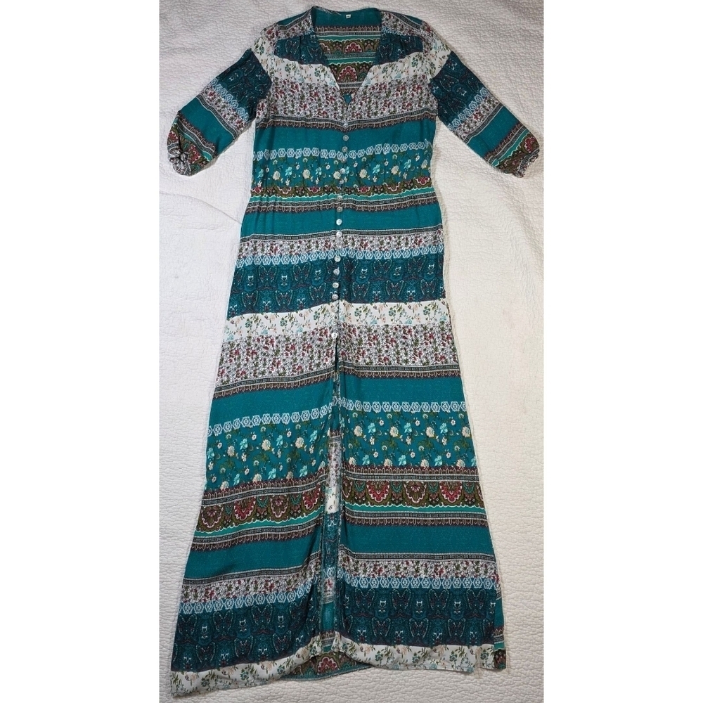 Bohemian Floral Maxi Split Dress Kimono Cardigan